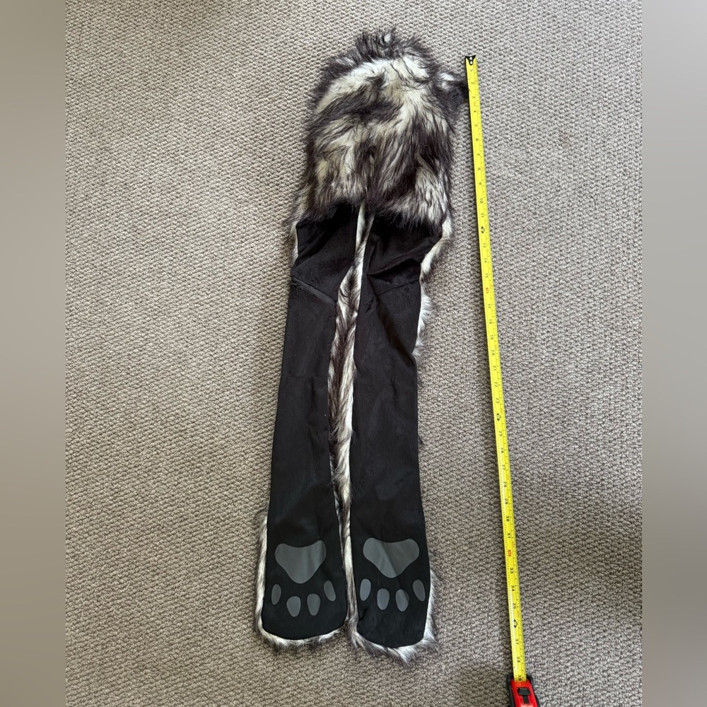 Grey Wolf faux fur Hood with Ears and Paws.  Halloween Costume. - Picture 3 of 10